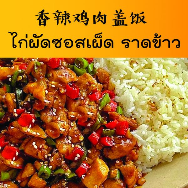 ไก่ผัดซอสเผ็ด ราดข้าว ไก่ผัดซอสเผ็ด ราดข้าว